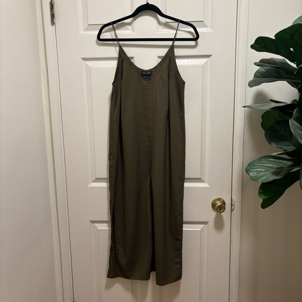 Army green slip dress with two side slits